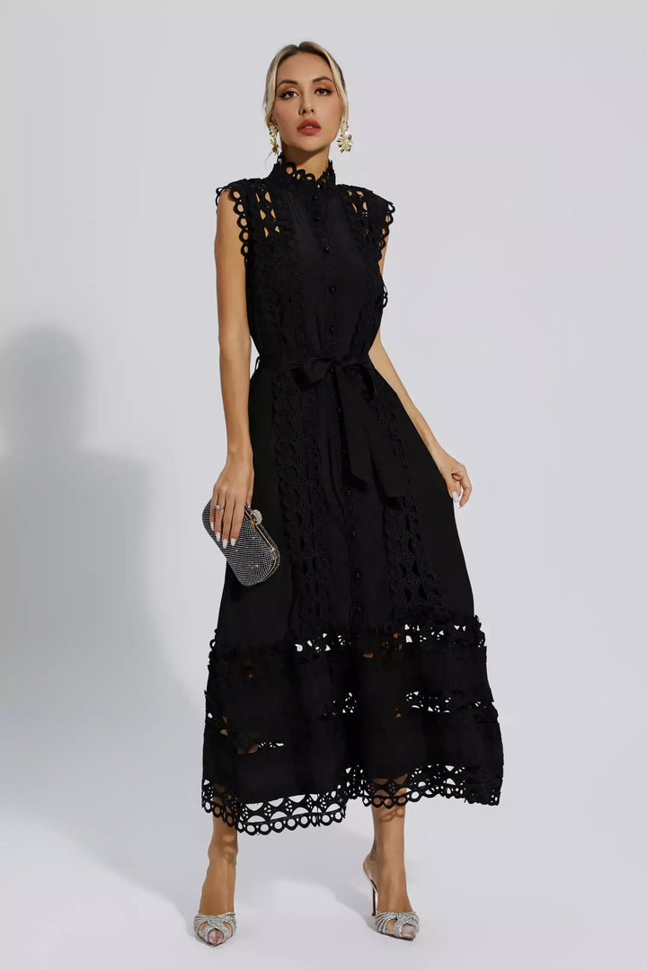 Black Sleeveless Hollow Maxi Dress