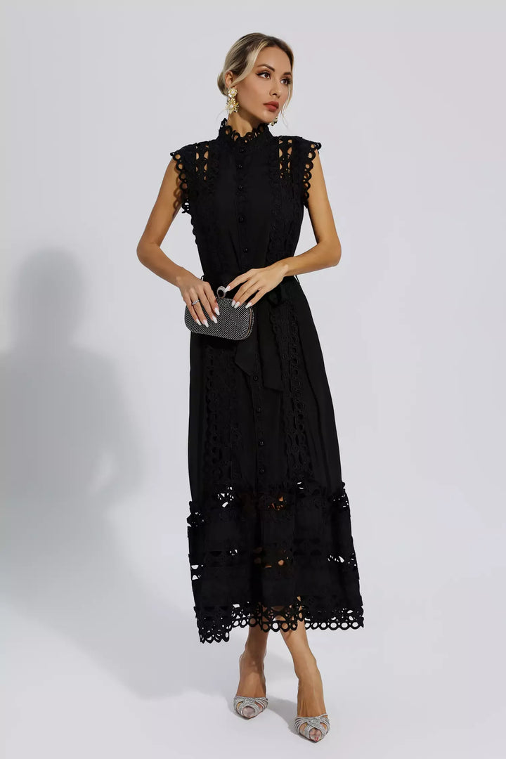 Black Sleeveless Hollow Maxi Dress