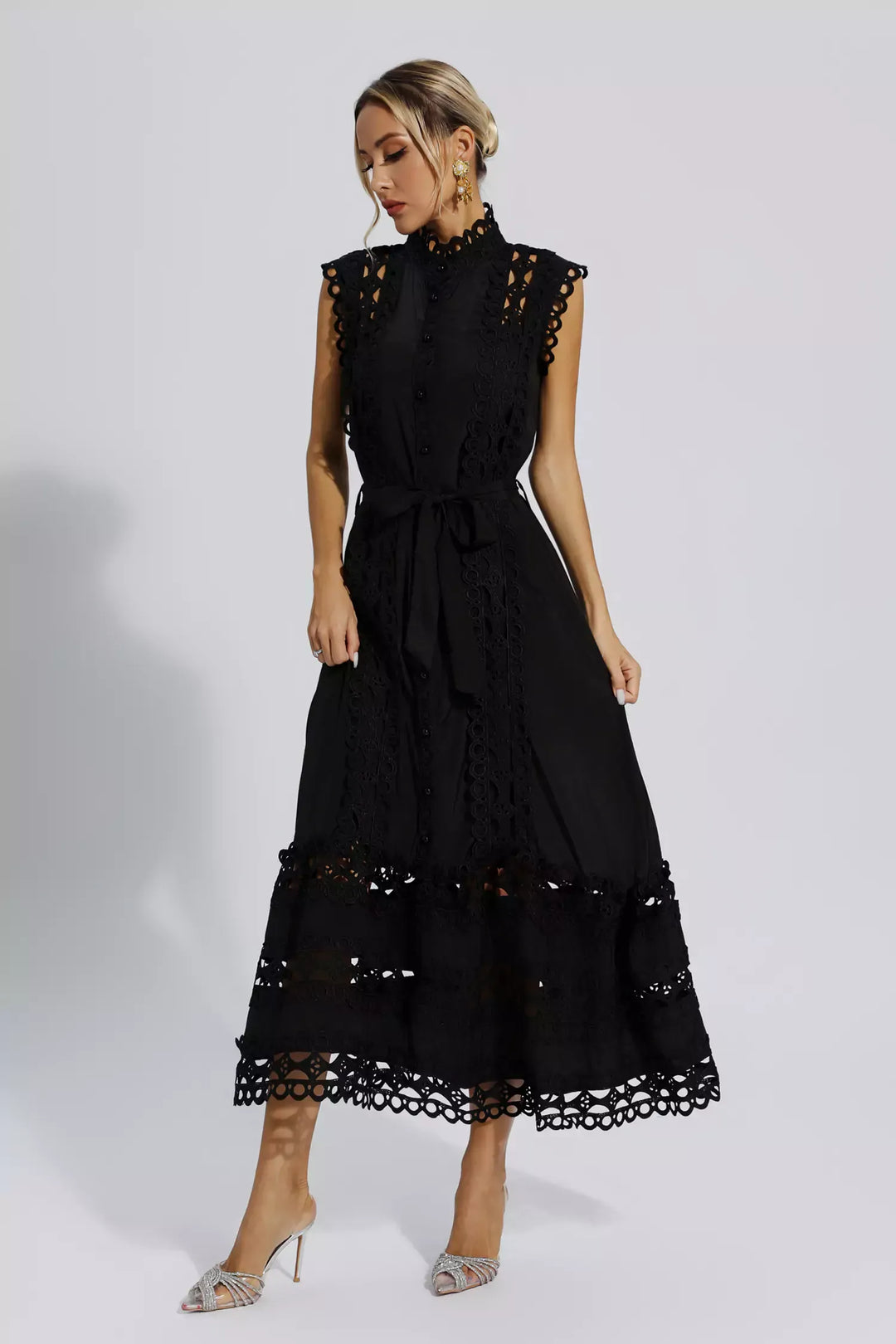 Black Sleeveless Hollow Maxi Dress