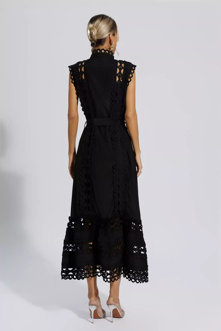 Black Sleeveless Hollow Maxi Dress