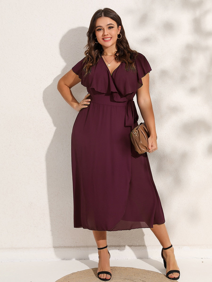 V-Neck Wrap Dress with Short Sleeves