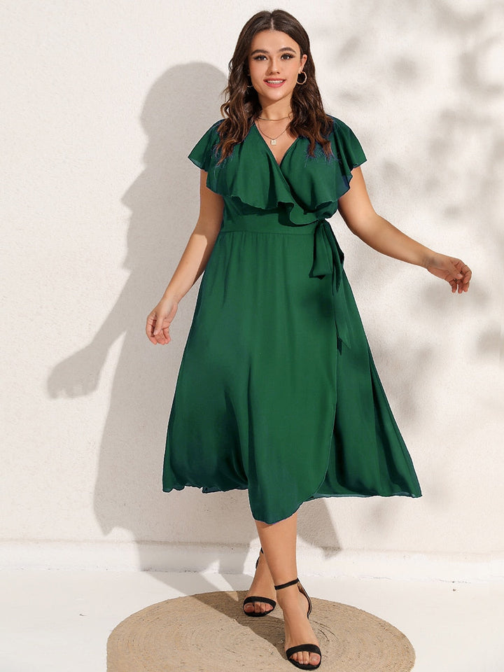 V-Neck Wrap Dress with Short Sleeves