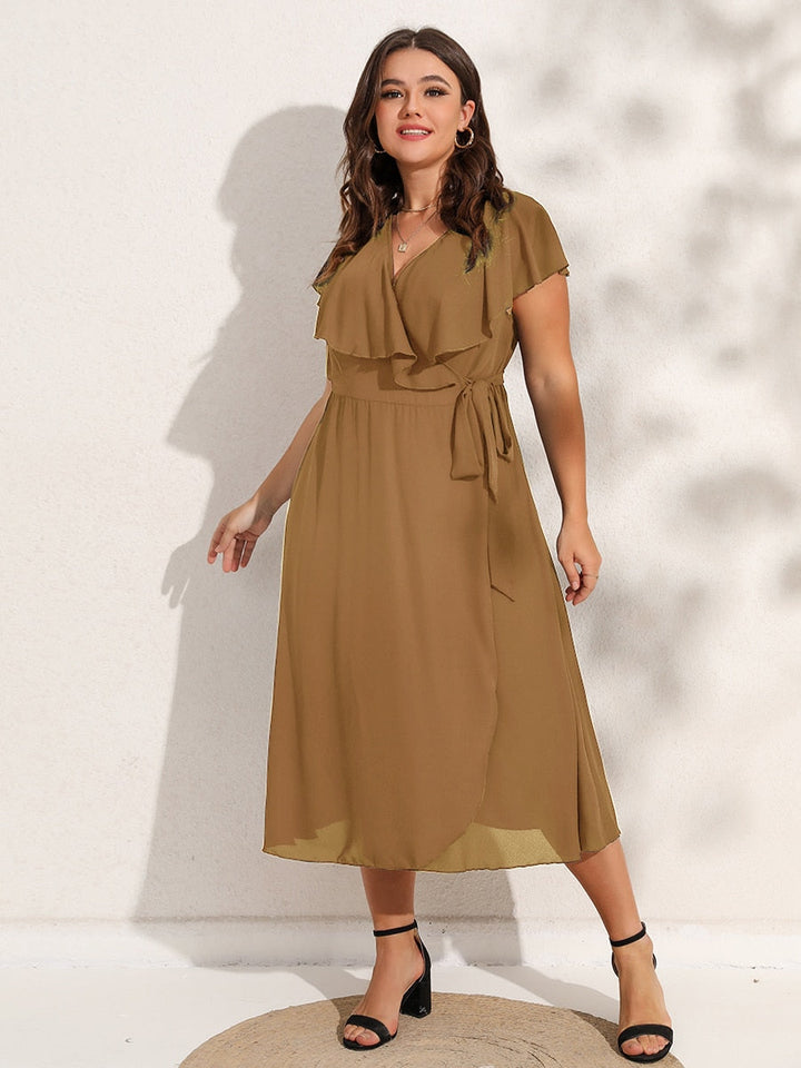 V-Neck Wrap Dress with Short Sleeves